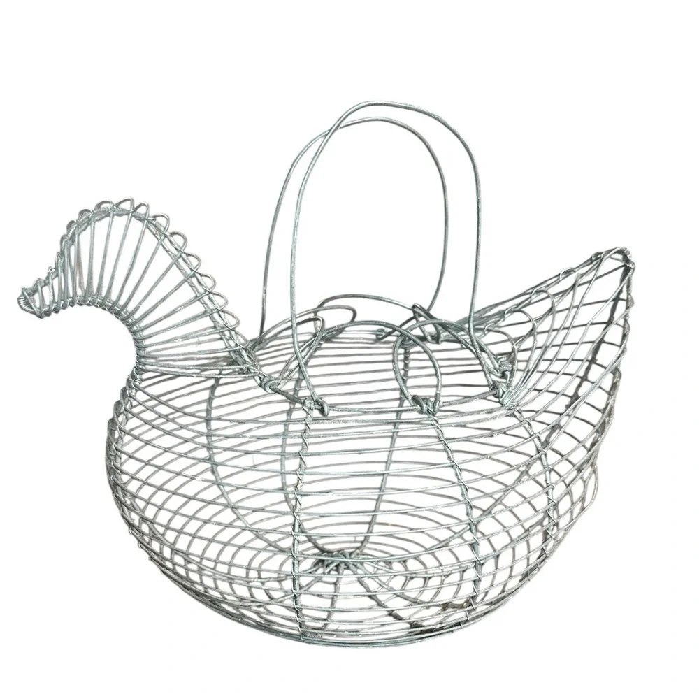 Modern Vintage Silver Wire Chicken Hen Basket